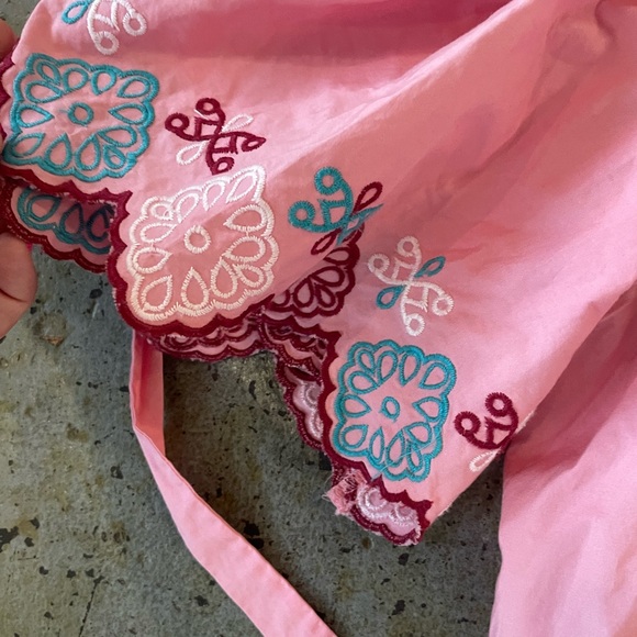 LOFT Pink Cold-Shoulder Embroidered Blouse with Tie Detail Size Large - Picture 3 of 8